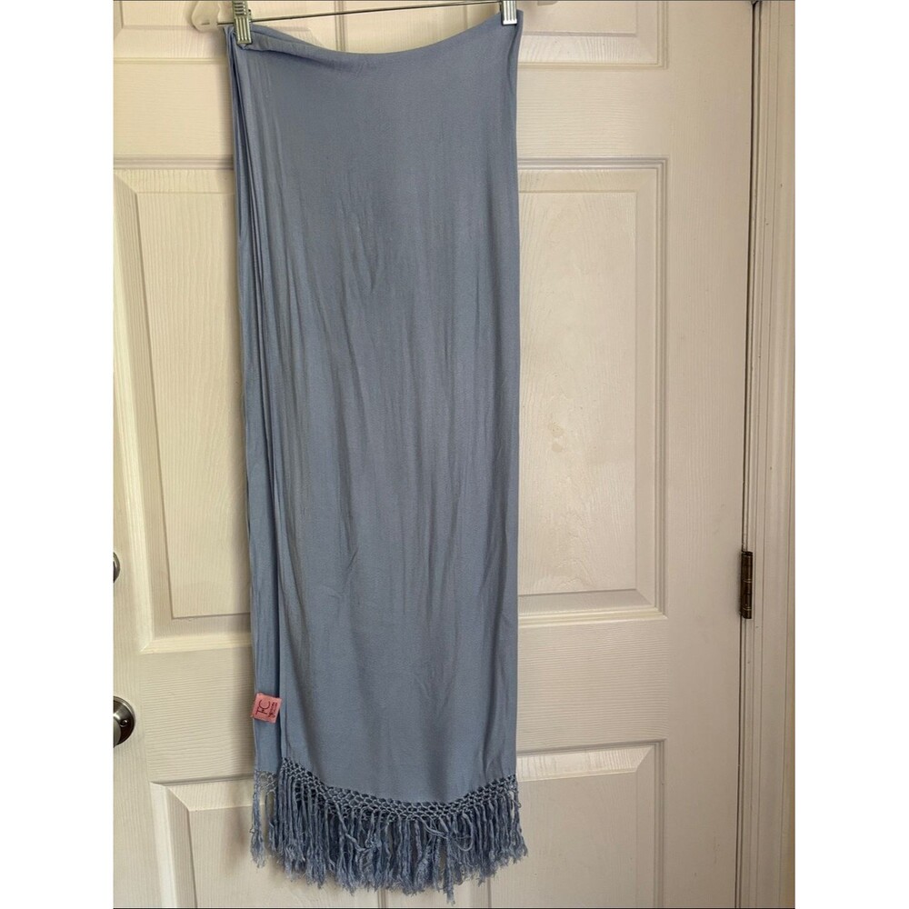 THEODORA CALLUM Light Blue Fringe Scarf 100% Viscose aprox 74x28